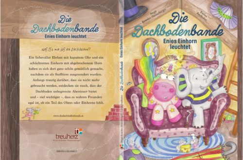 Das Cover unseres Kinderbuches aus Österreich: Enies Einhorn leuchtet