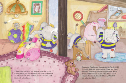 Auszug aus einigen Seiten unseres Kinderbuches "Die Dachbodenbande. Enies Einhorn leuchtet"